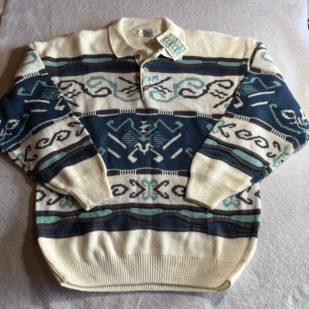 Vintage Mens Camela Knit Sweater Pullover‎ 50% Lambswool 50% Acrylic Size 38